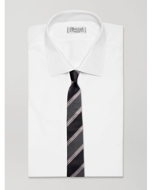 Lardini Gray 5.5Cm Striped Silk-Gabardine Tie for men