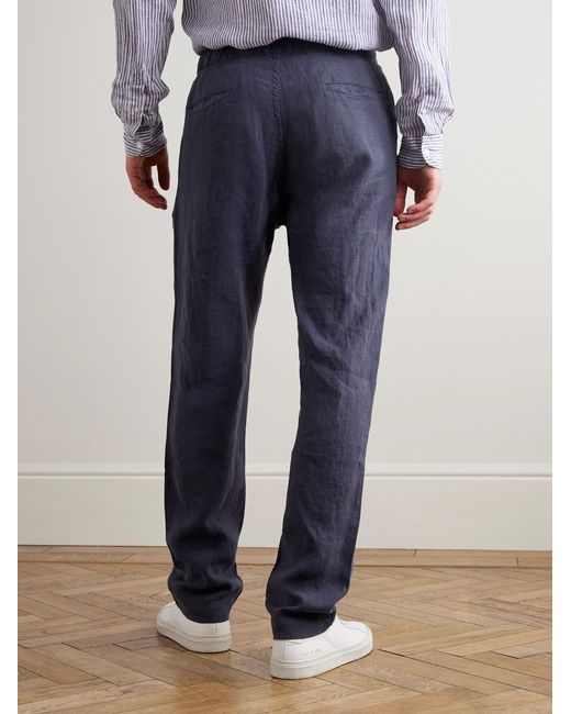 Hartford Blue Joggy Straight-Leg Linen Drawstring Trousers for men