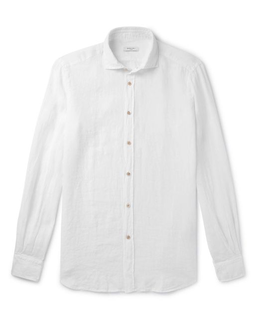 Boglioli White Cutaway-collar Linen Shirt for men