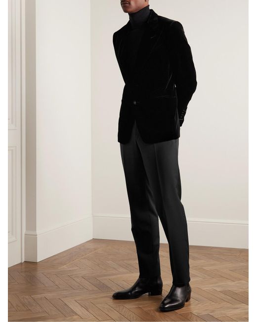 Zegna Black Straight-Leg Satin-Trimmed Wool And Mohair-Blend Tuxedo Trousers for men