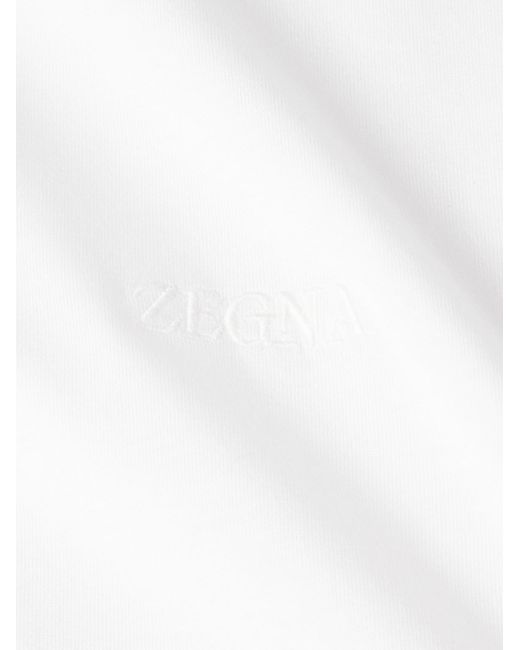 Zegna White Slim-Fit Logo-Embroidered Cotton-Jersey T-Shirt for men