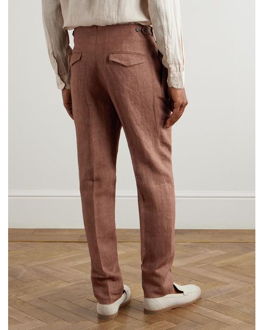 Slowear Brown Venezia 1951 Slim-Fit Tapered Pleated Linen Suit Trousers for men