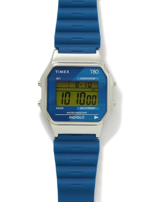 Timex T80 34mm Stainless Steel And Rubber Digital Watch in Blue for Men