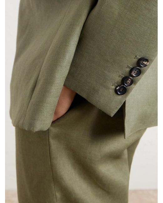 Bode Green Linen Double-Breasted Blazer for men