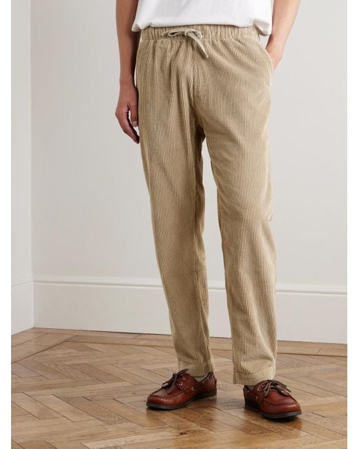Hartford Natural Joggy Straight-Leg Cotton-Corduroy Drawstring Trousers for men
