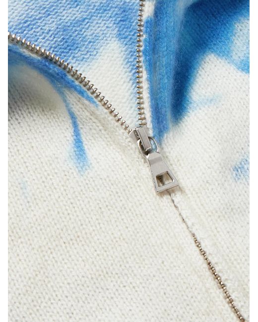 The Elder Statesman Blue Herring Tie-Dyed Cashmere Zip-Up Hoodie for men