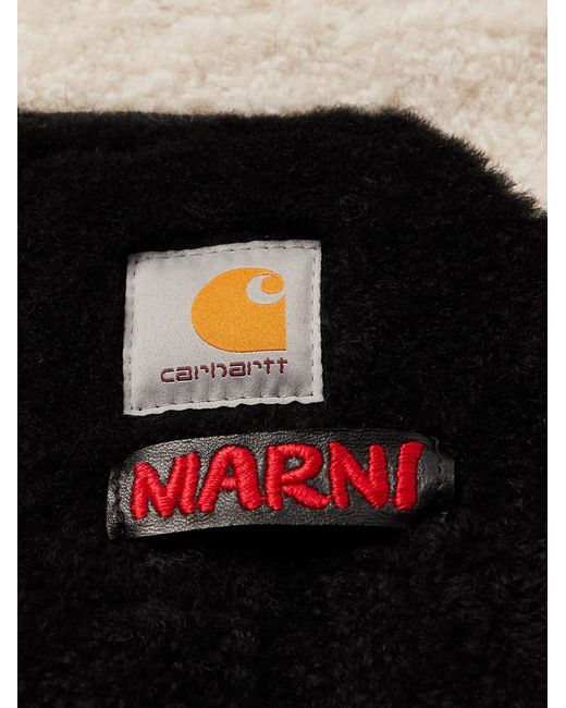 Marni Black Carhartt Wip Logo-Detailed Colour-Block Shearling Gilet for men