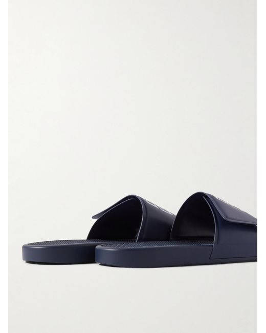 Givenchy Blue Logo-print Debossed Faux Leather Slides for men