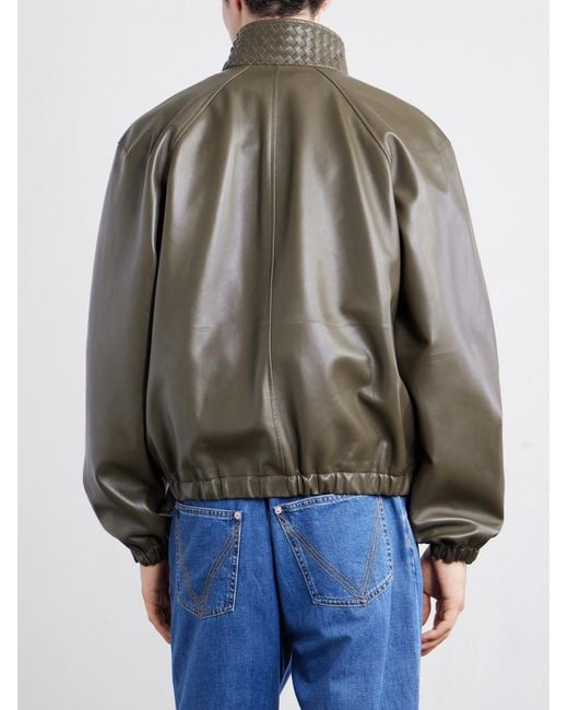 Bottega Veneta Green Intrecciato-trimmed Leather Blouson Jacket for men