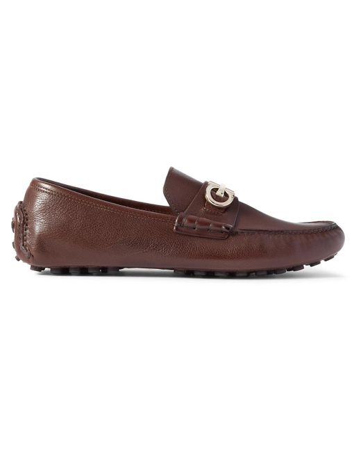 Ferragamo Brown Grazioso Embellished Full-grain Leather Driving Shoes for men