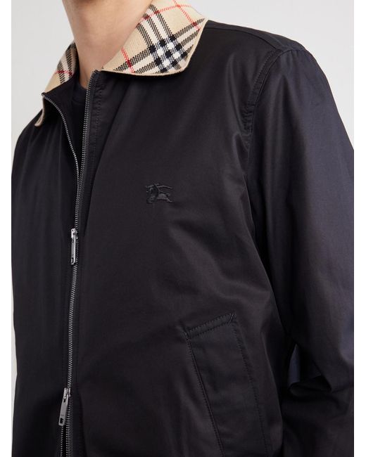 Burberry Black Checked Logo-Embroidered Cotton Blouson Jacket for men