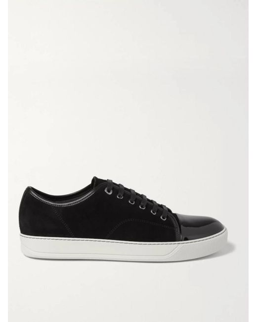 Lanvin Black Cap-toe Suede And Patent-leather Sneakers for men