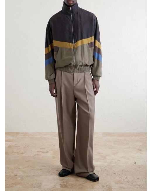 Valentino Garavani Blue Silk Striped Zip-Up Jacket for men