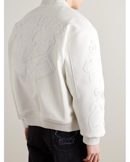 Off-White c/o Virgil Abloh Natlover Oversized-Collegejacke aus vollnarbigem Leder mit Logoapplikationen in White für Herren
