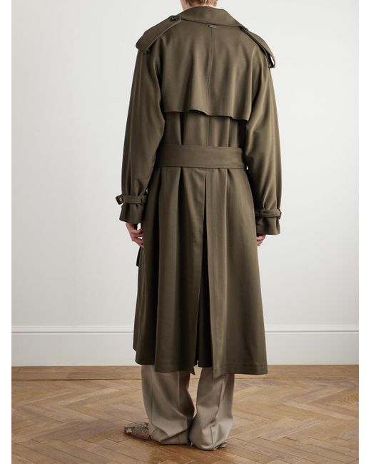 AMI Green Double-breasted Belted Virgin Wool-gabardine Trench Coat for men
