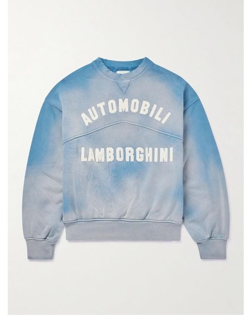 Rhude Blue Lamborghini Logo-print Distressed Cotton-jersey Sweatshirt for men