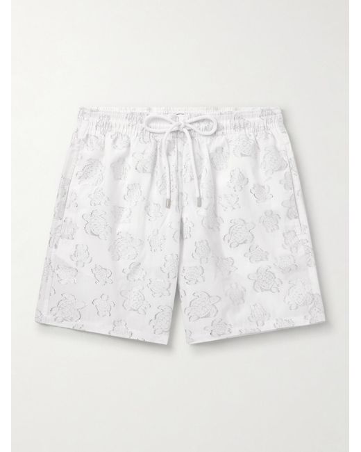 Vilebrequin White Moopea Straight-Leg Mid-Length Metallic-Jacquard Swim Shorts for men