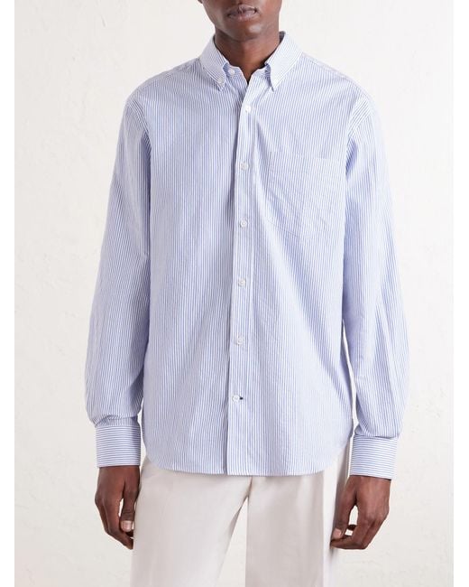 Striped Cotton-Poplin Shirt di Dunhill in White da Uomo