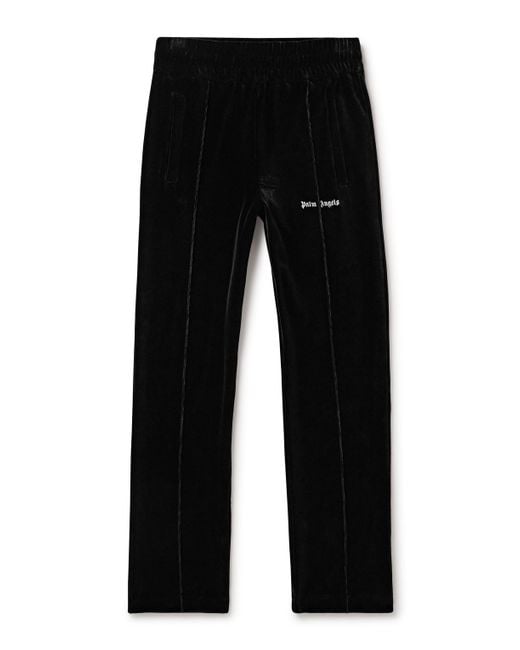 Palm Angels Black Slim-fit Straight-leg Cotton-blend Velour Track Pants for men