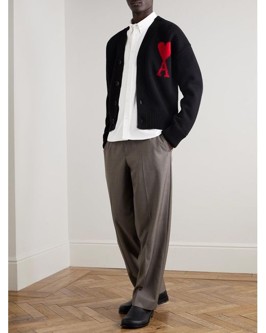 AMI White Button-Down Collar Logo-Embroidered Cotton Oxford Shirt for men