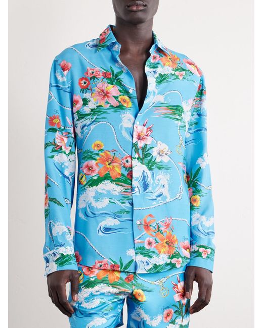 Gucci Blue Printed Satin Shirt for men