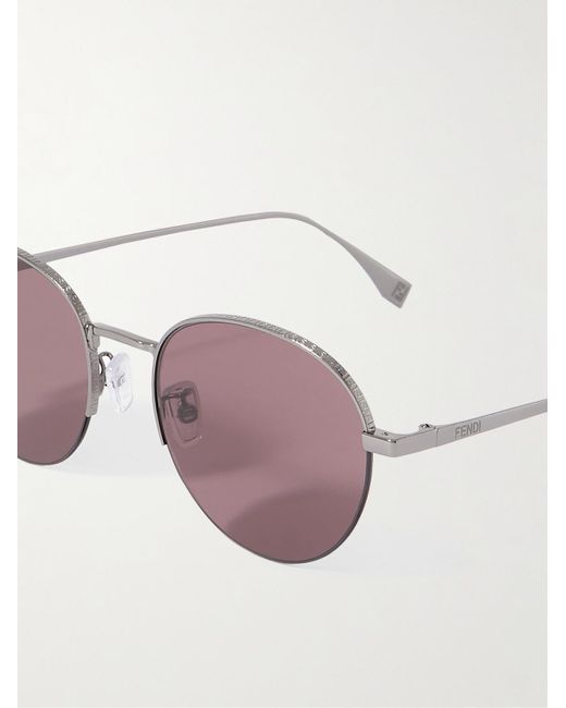 Fendi Travel silberfarbene Sonnenbrille mit rundem Rahmen in Pink für Herren