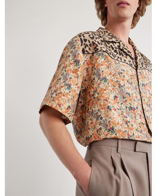 Valentino Garavani Natural Camp-Collar Printed Silk-Satin Shirt for men