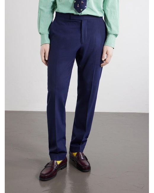 Polo Ralph Lauren Blue Straight-leg Pinstriped Wool-blend Suit Trousers for men