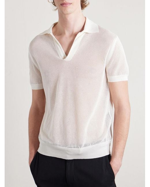 Tom Ford White Open-knit Sea Island Cotton And Silk-blend Polo Shirt for men