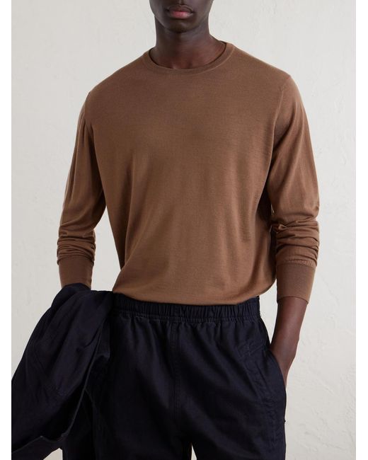 William Lockie Brown Merino Wool Sweater for men