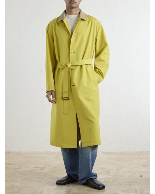 Auralee Yellow Belted Leather-trimmed Wool-canvas Trench Coat for men