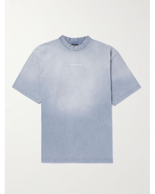 Balenciaga Blue Logo-embroidered Cotton-jersey T-shirt for men