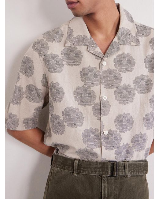 NN07 Natural Ole 5396 Camp-Collar Printed Linen And Cotton-Blend Shirt for men