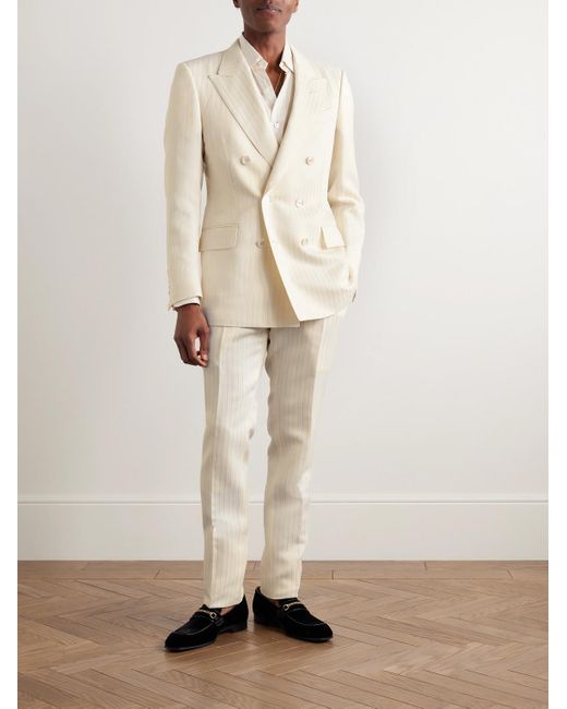 Tom Ford Dyllan doppelreihiges Sakko aus einer Wollmischung mit Metallic-Streifen in Natural für Herren