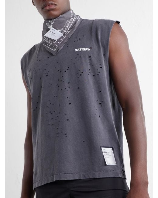 Satisfy Gray Distressed Logo-Print Mothtech Organic Cotton-Jersey Tank Top for men