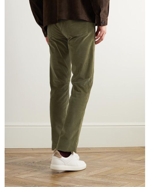 Canali Green Slim-Fit Stretch-Cotton And Modal-Blend Corduroy Trousers for men