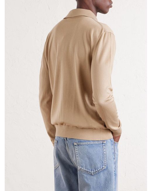 Saint Laurent White Silk And Cotton-Blend Polo Sweater for men