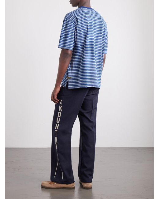 Kapital Blue Logo-appliquéd Striped Cotton-jersey T-shirt for men