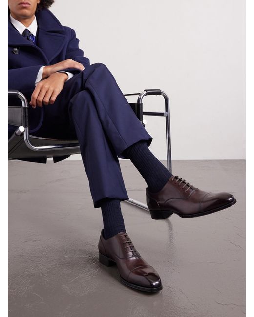 Tom Ford Brown Elkan Burnished-Leather Oxford Shoes for men