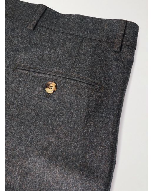 Brunello Cucinelli Gray Straight-Leg Pleated Virgin Wool-Flannel Trousers for men
