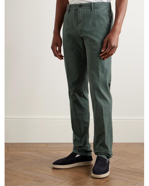 Slowear Green Slim-Fit Panama Stretch-Cotton Canvas Trousers for men