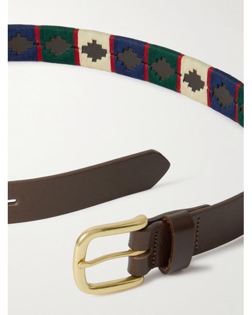Sid Mashburn Brown 3cm Embroidered Leather Belt for men