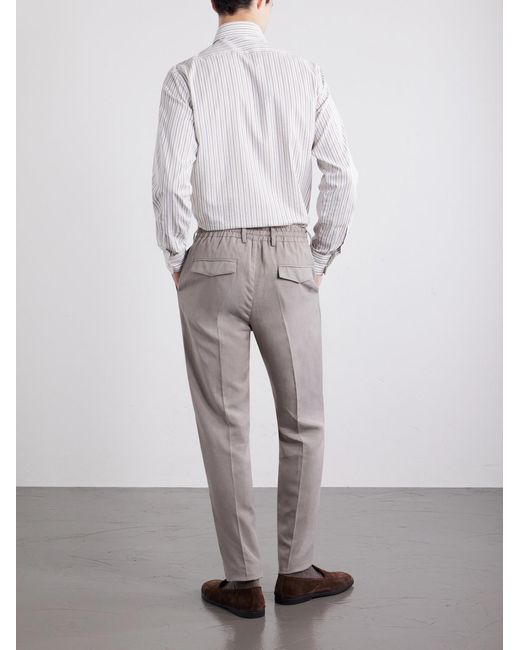 Eleventy Gray Straight-Leg Lyocell And Linen-Blend Trousers for men