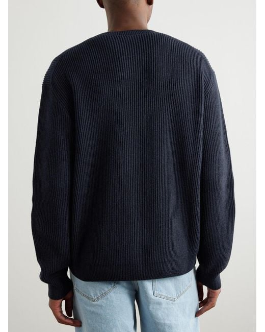 Loro Piana Blue Fobello Ribbed Cashmere Sweater for men