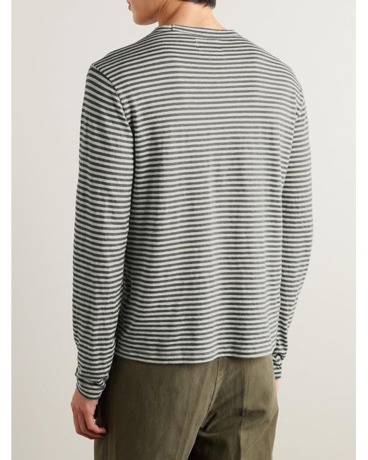 Officine Generale Gray Striped Stretch-linen Jersey T-shirt for men