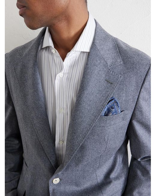 Brunello Cucinelli Blue Printed Silk Pocket Square for men