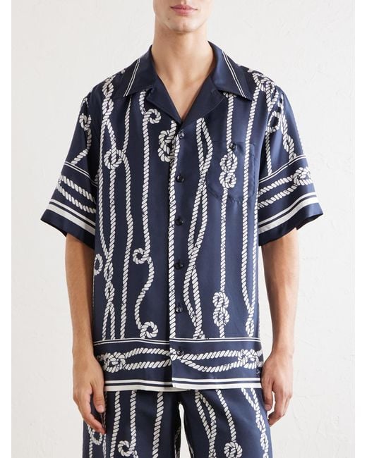 Dolce & Gabbana Blue Marina Camp-Collar Printed Silk-Twill Shirt for men
