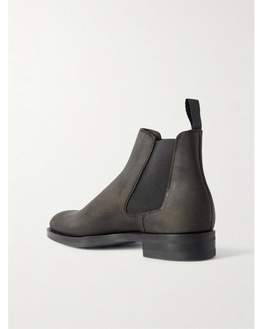 Edward Green Black Govan Waxed-Suede Chelsea Boots for men