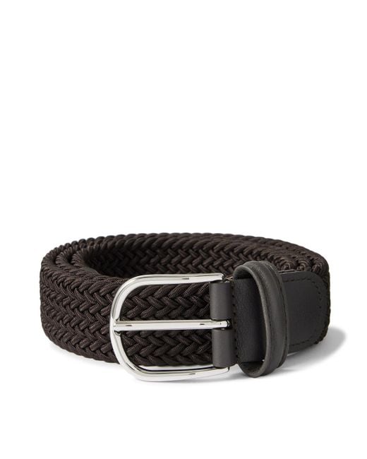 Andersons Black 3.5Cm Leather-Trimmed Woven Elastic Belt for men
