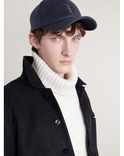 Tom Ford Blue Leather-trimmed Logo-embroidered Cashmere Baseball Cap for men